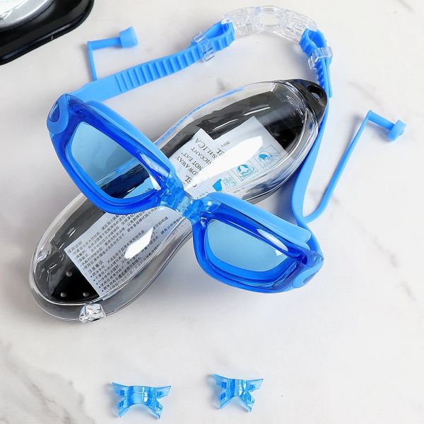 Transparent Lens Adult Swimming Goggles With Automatic Buckle And 3 Size Nose Bridge