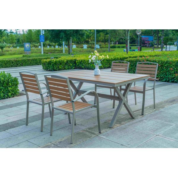 Outdoor Poly Wooden Dining Table And Chairs Plastic Wood Patio Table And Chair Set 5 Pieces Set