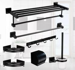 Modern Design Decor Stainless Steel Black Wall Mount Towel Rack Toilet Holder Bathroom Accessories Set Organizer