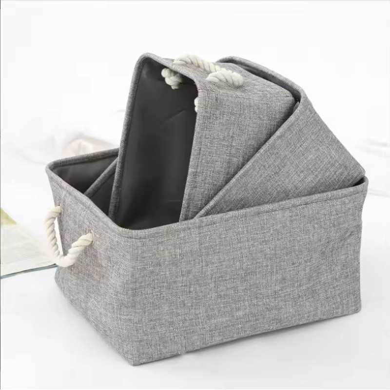 Factory Custom Eco-Friendly Linen Fabric Storage Baskets New Foldable Design Storage Basket for Home Organization