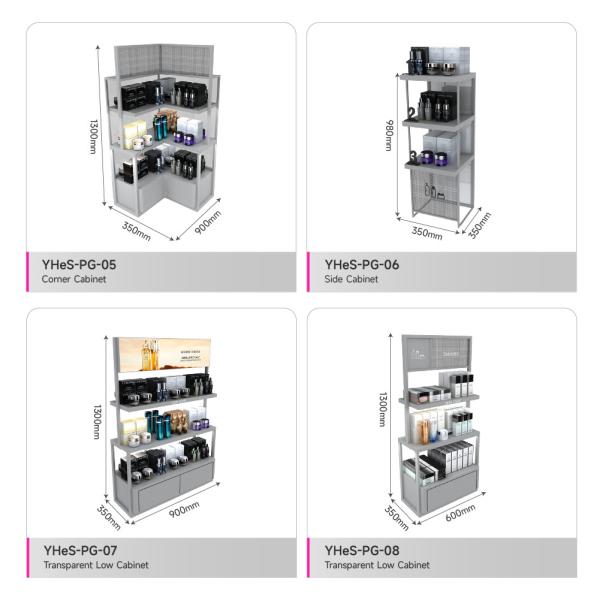 Gray Multi-layer Wood Corner Rack Skincare Display Showcase For Cosmetic Shop Decoration And Beauty Store Design