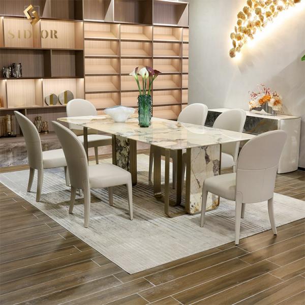 Luxury Modern Home Furniture Dining Room Table Stainless Steel Marble Dining Table