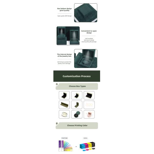Boîte à bijoux en velours de haute qualité faite à la main, carrée, vert foncé, pour collier, bracelet, bague