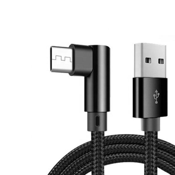 Fast Charging 2.4A Nylon Braided L Shape Left Angle Micro b to USB A Male Data Charger Cable for Phone