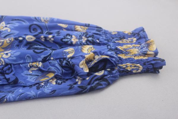 Flower Printed Custom Womens Dresses V Necked Pleated Blue Color BS191215