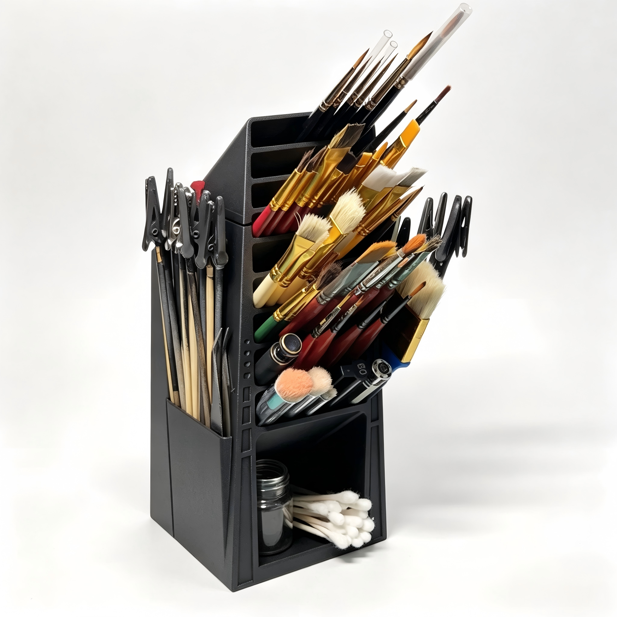 Matte Black 3D Printed Office Supplies Desktop Multi Compartment Pen Holder