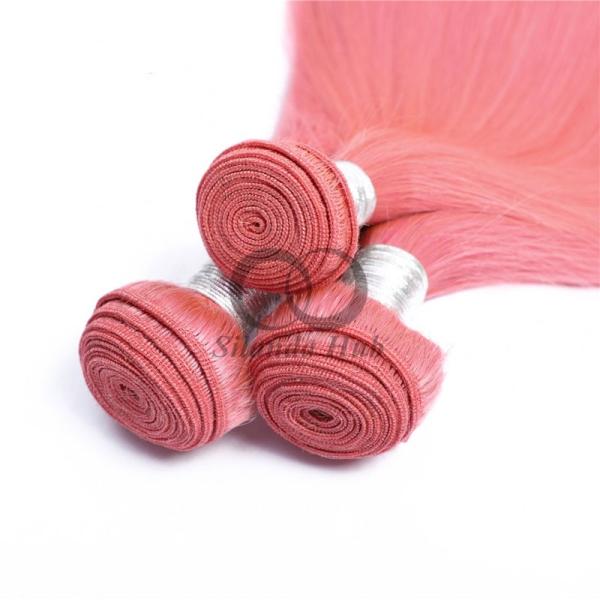 Pink Straight Remy Human Hair Bundles Sew In Weave Bundles Brazilian Bundle Deals