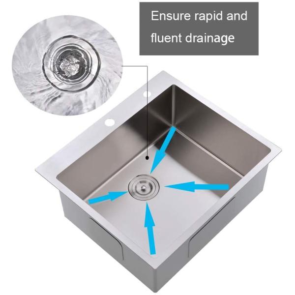25'' Top Mount Stainless Steel Kitchen Sink Deep Bowl With Two Holes
