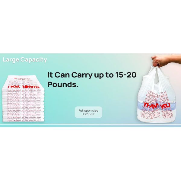 Bolsas de plástico reciclables para camisetas, compras y comida para llevar con asas