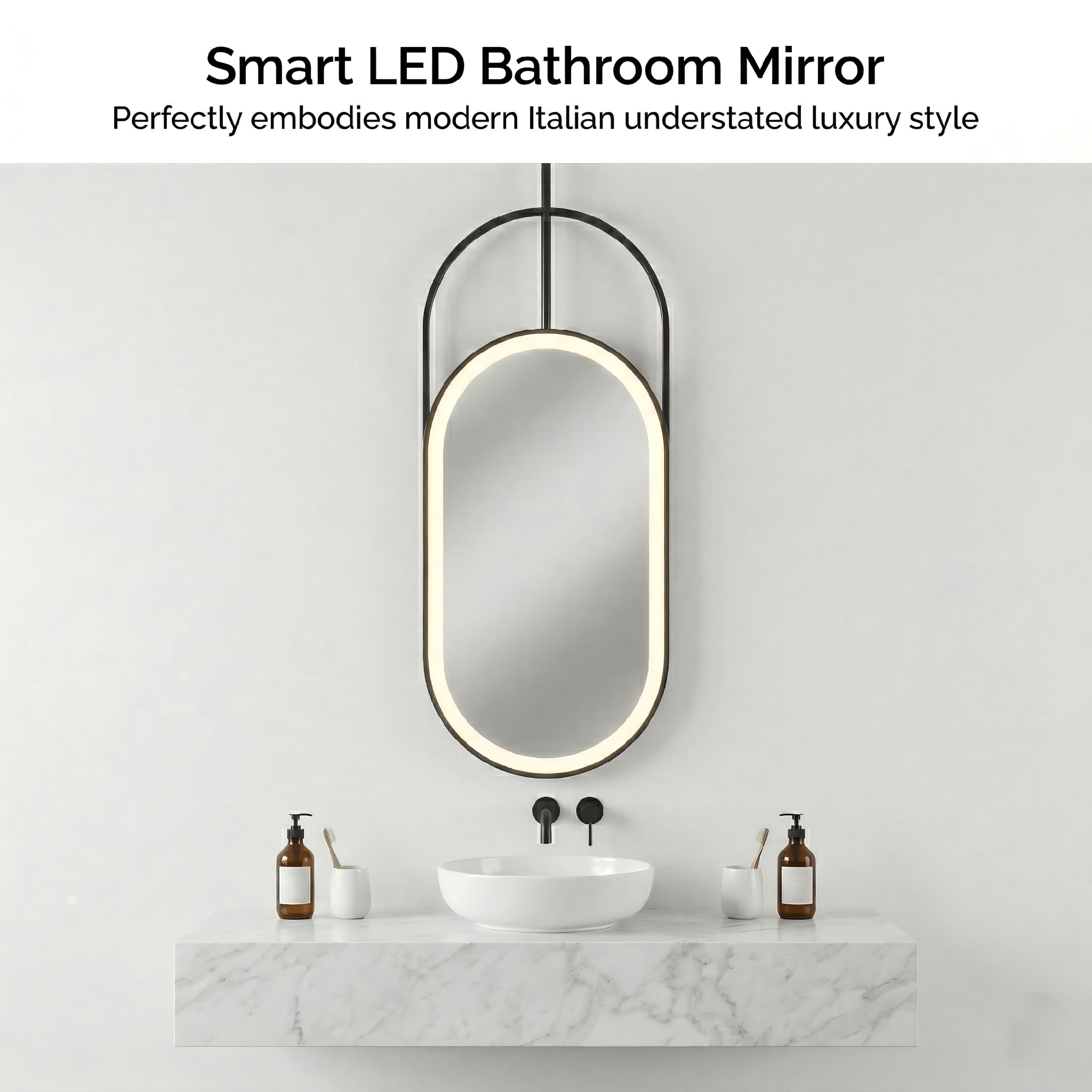 Kingstin Custom Suspended LED Mirror Smart Bathroom Oval Ceiling Mirror Bluetooth Defogger Sensor