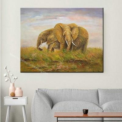 100% Handmade Family Elephant Love Oil Paintings on Canvas Cute Animal Wall Art Mural for Home Decoration