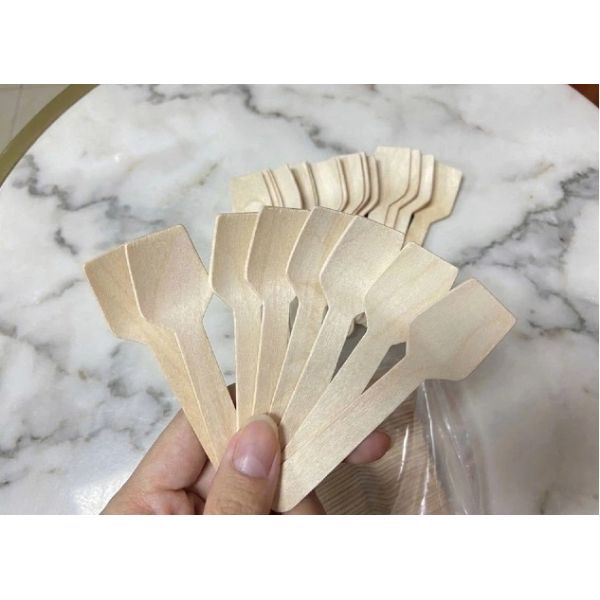Premium Disposable Wooden Teaspoons for Gelato Desserts Square Head 75mm