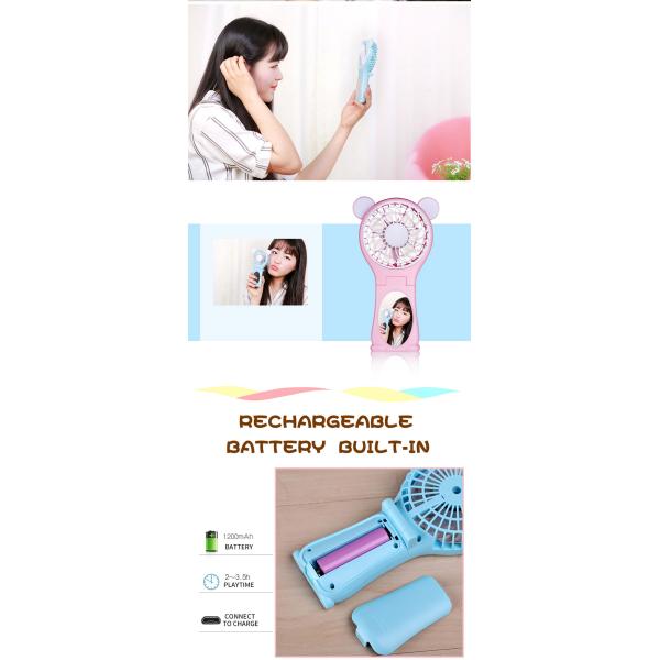 Foldable Mirror Small Battery Operated Fan Strong Cool Wind No Noise KC Battery