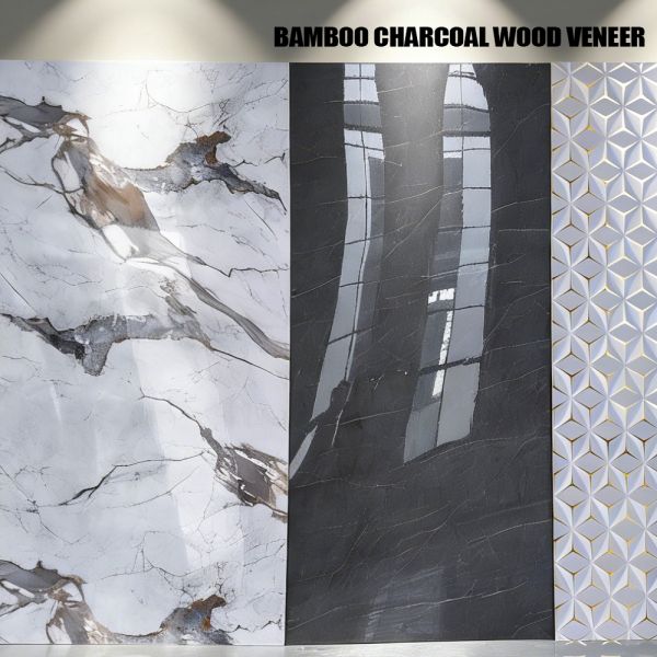 Modern Waterproof Bamboo Charcoal Wood Veneer Co-extruded Wallboard PVC Classic Decorative Wallcovering for Bedroom Hotel Gym
