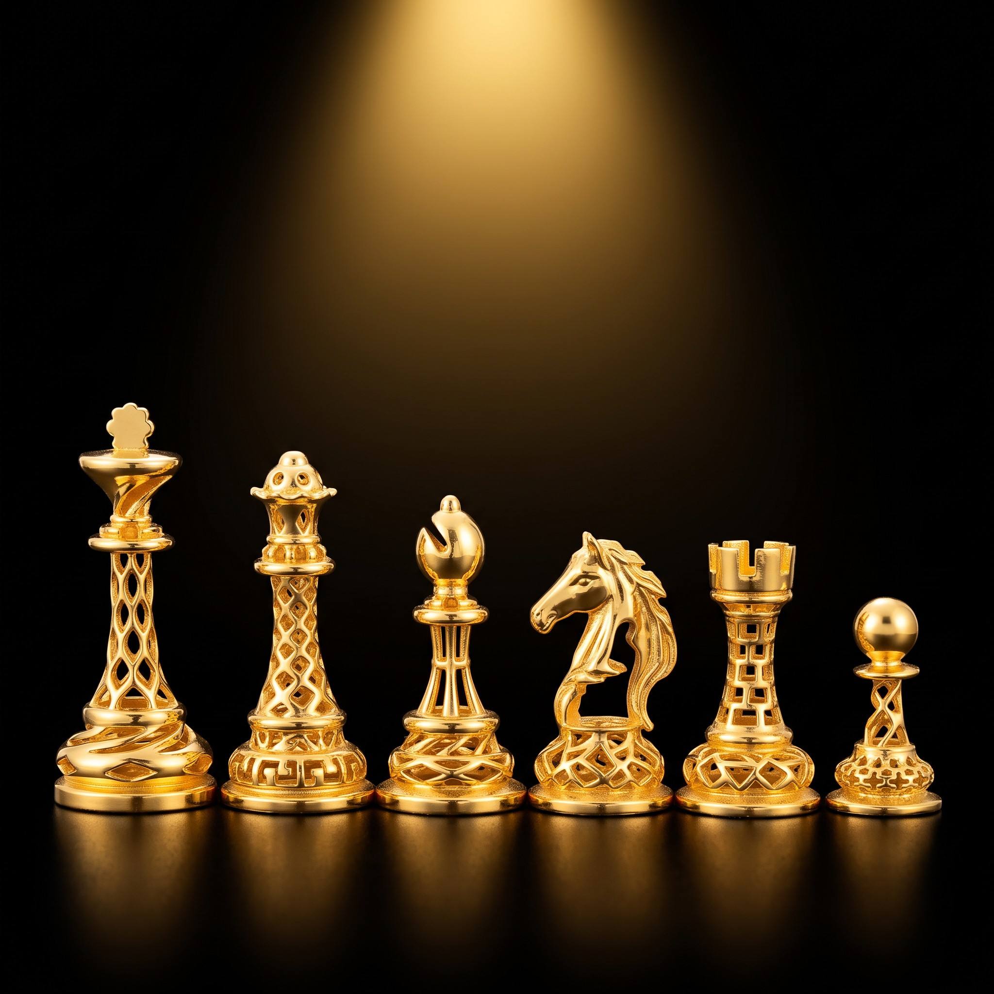 Hollow Carved Brass Material Mirror Polished Chess Set Luxury Chessboard for Home Decor