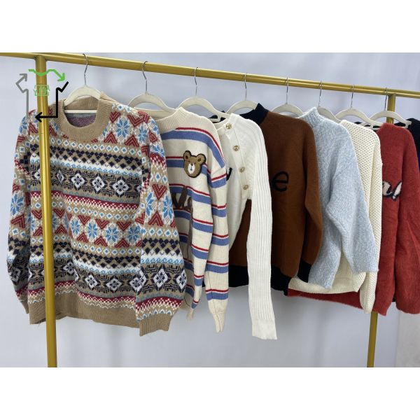 Second Hand Women's Casual Long Sleeve Pullover Used Pattern Wool Sweater Winter Warm