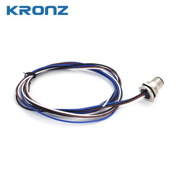 M12 Cable Connector Male Aviation Socket with 1m Wire Open 12mm Panel Mount Plug