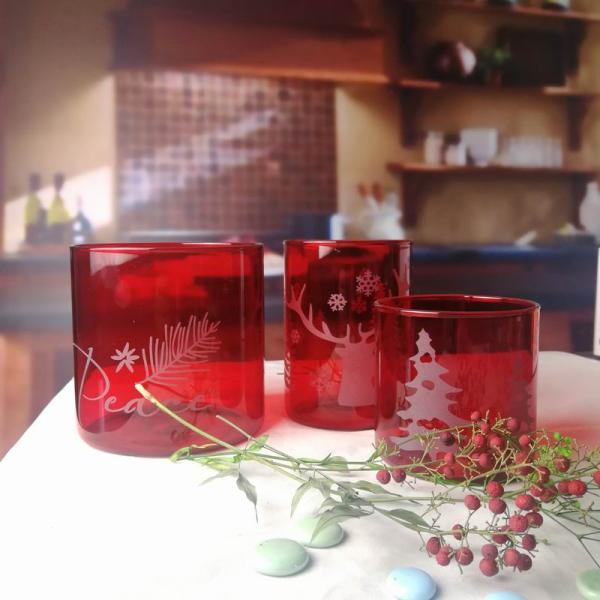 Brosilicate Glass Candle Holders With Etched Christmas Pattern