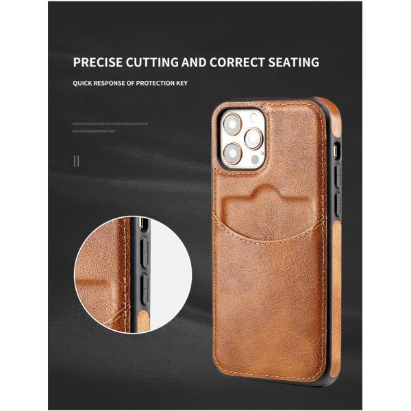 iPhone 15 Pro Max PU Leather Back Cover Card Slot Holder Slim Vintage Mobile Phone Case