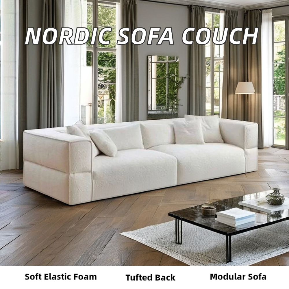 Customizable Modern White Fabric Frameless Boneless Sofa Tufted Could Couch Sponge Modular Compressed Sofa for Living Room Villa