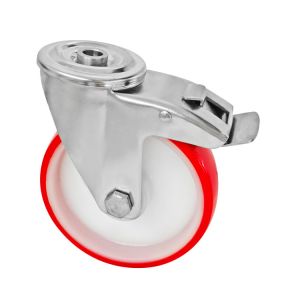 Custom High Quality Bolt Hole Swivel 304 Stainless Steel Red PU Caster Wheel