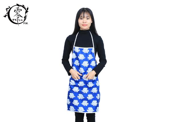 Cartoon Fish Pattern Canvas Adult Kitchen Aprons 3D Digital Printed Photo With Visible Center Pocket