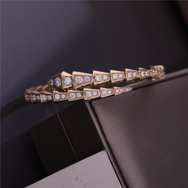 Luxury Brand Serpenti Viper one-coil thin Bracelet Yellow Gold Snake Bracelet with full pavé diamonds