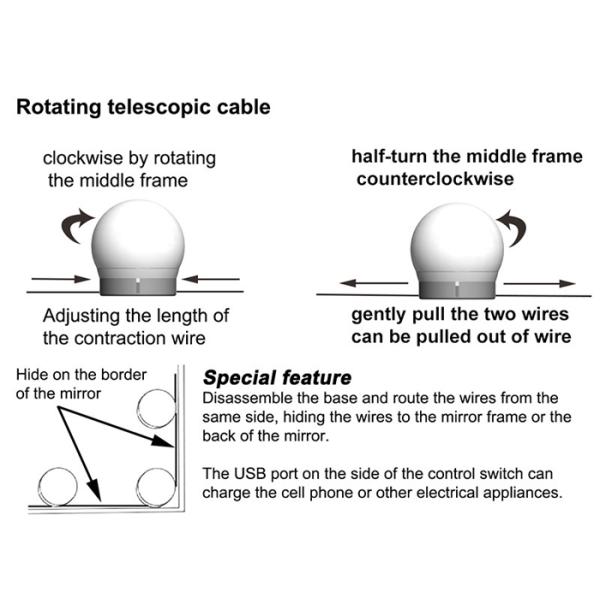 2 Watt LED Mirror Lights , Vanity Light Bulbs Warm White Stretch Contract Cable