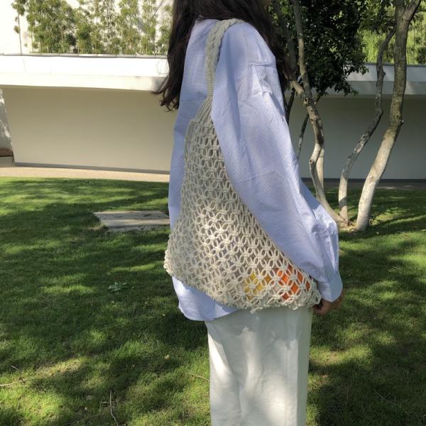 Polyester Lining Material 2024 Hand Crocheted Large Shopping Beach Tote Bag for Women
