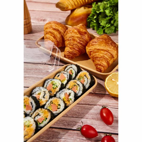 Paper Sushi Tray with PET Lid - 175ML Capacity and 138*78 Size for Secure Food Packaging