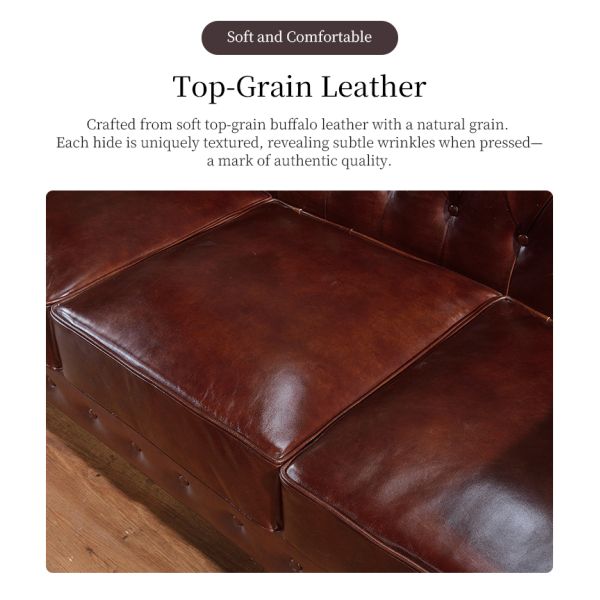 Nidea #8907 High Quality American Retro Chocolate Brown Chesterfield Leather Modern Sectional Couch 3 Seater Living Room Sofa Set Furniture