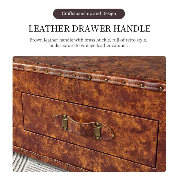 Nidea #303 American Retro Old Leather Suitcase Double Drawer Coffee Table Whiskey  Bar for Hotel Personalized Coffee Home Furniture