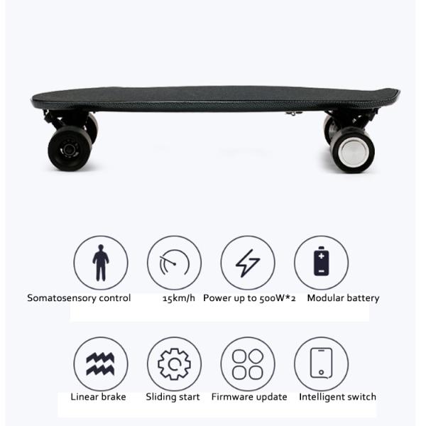 Black Long Range Electric Skateboard Built In Safety Lights Grass Fiber Board