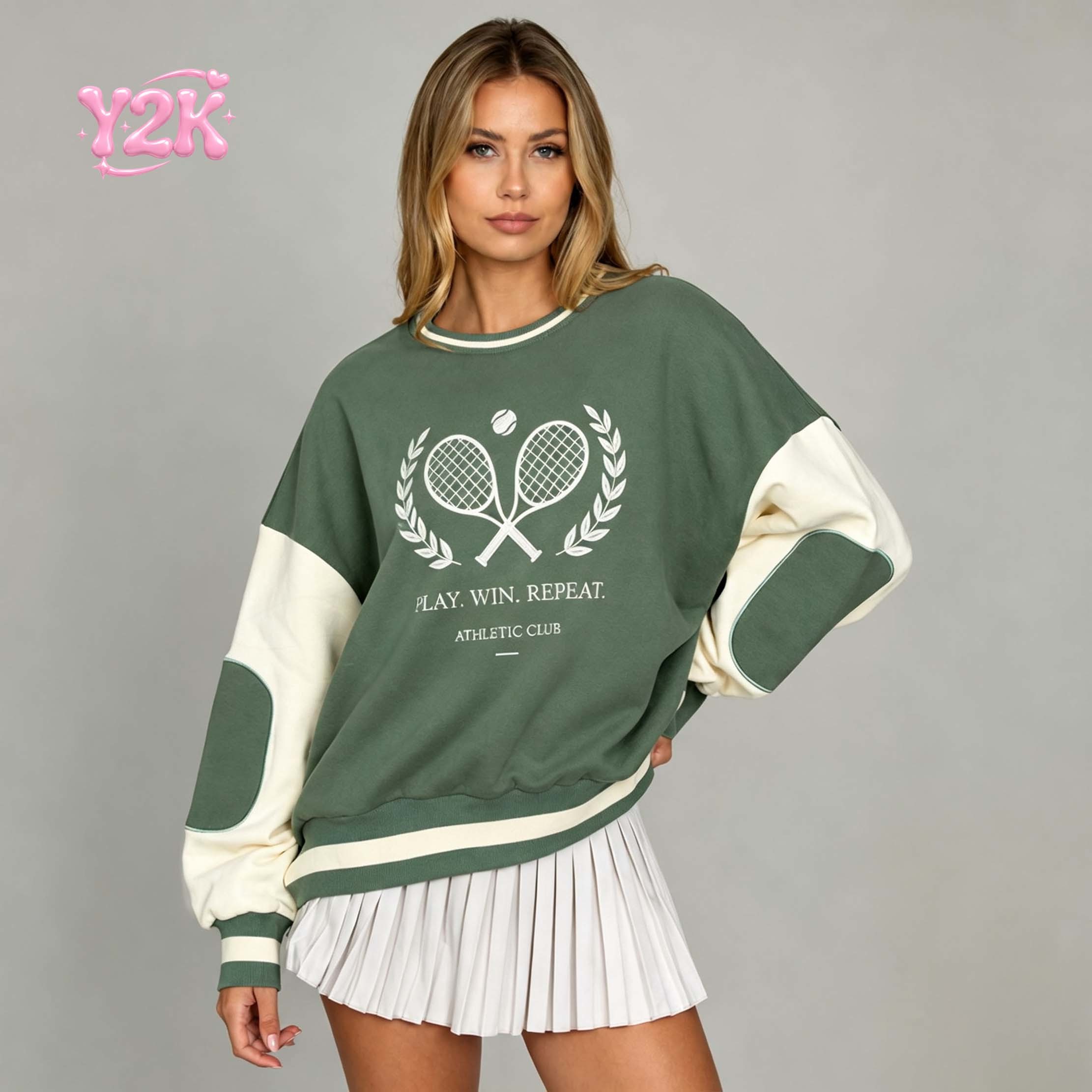 Custom Women's Tennis Graphic Contrast Sleeve Sweatshirt