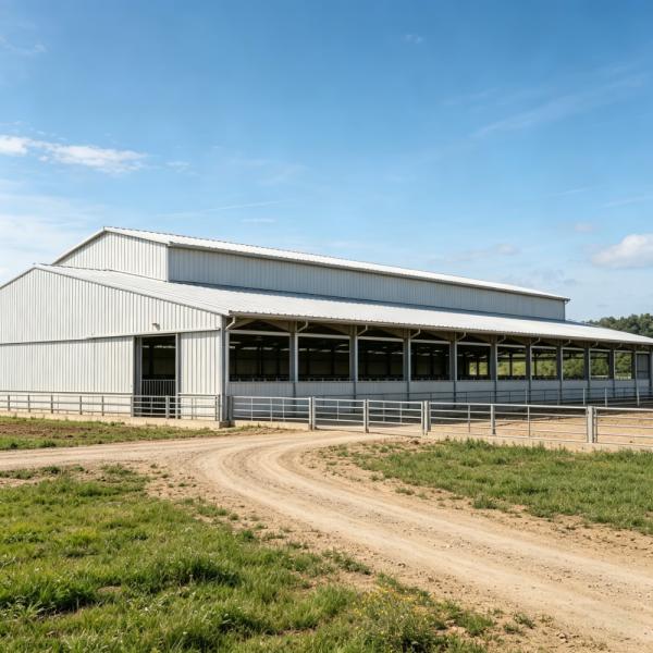 Prefab Steel Structure Cow House for Livestock Breeding Farm Column-Free Ranch Cattle Barn