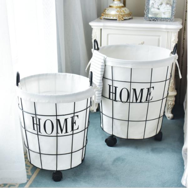 Iron Round Household Laundry Basket North Europe Dirty Clothes Basket Toy Litter Basket