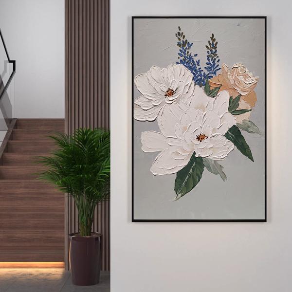 Modern Textured Canvas Oil Painting Abstract Flower Hand Painted Living Room Wall Art