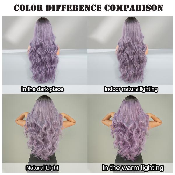 Fashion Long Body Wave Dark Root Hair Purple Synthetic Wigs For Women