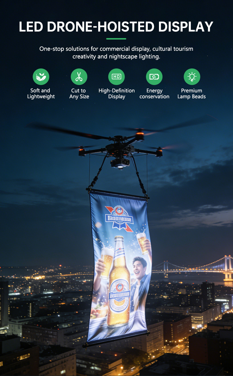 Flexible LED Fabric Screen P15 Lightweight Mesh 250g High Transparency 95% for Night Sky Drone Show Stage Backdrop