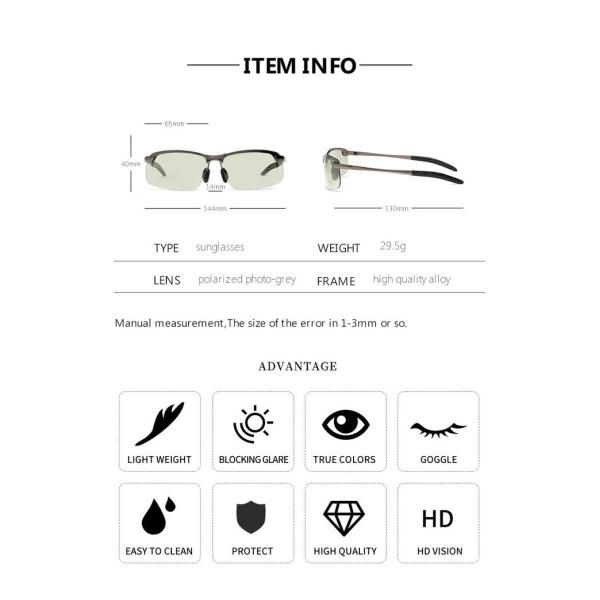 Polarized Photochromic Mens Luxury Sunglasses BSCI Color Changing Lens