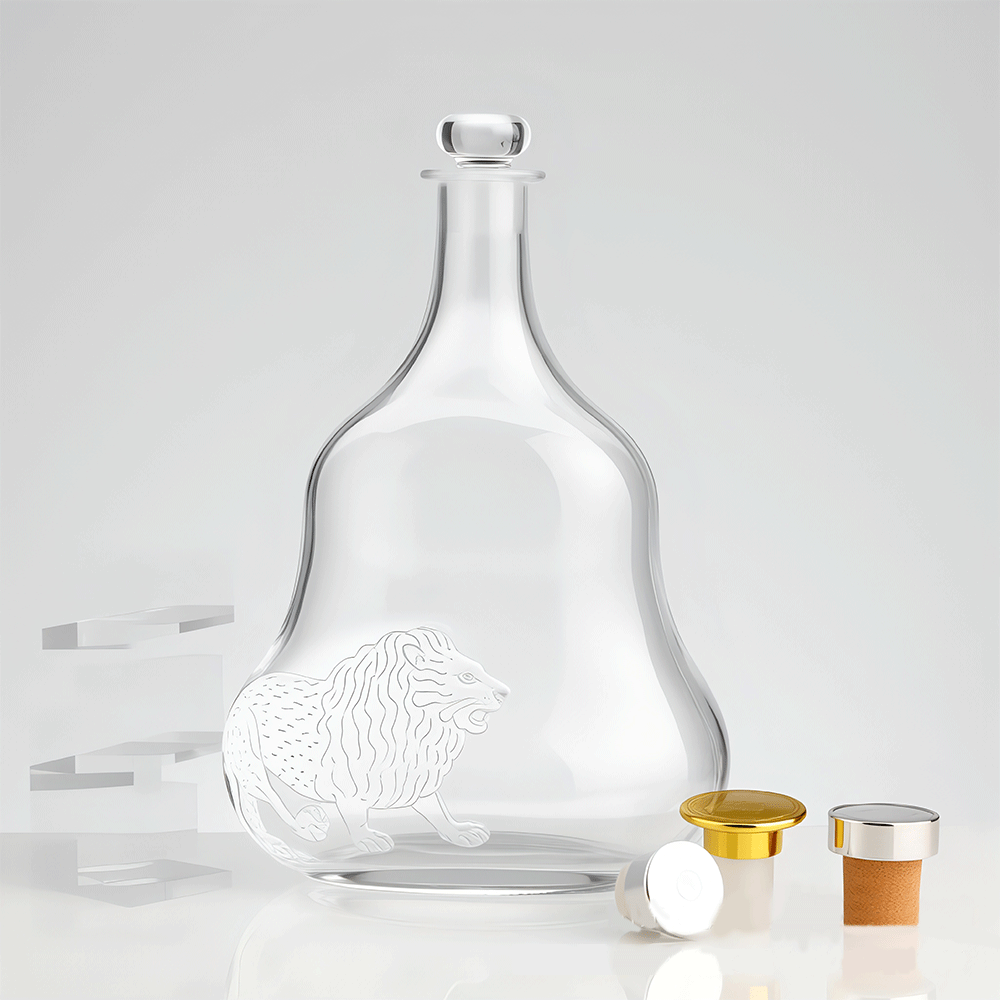 Lion Head Embossed Glass Liquor Bottle With High Flint Transparency Precision Relief Molding For Spirits