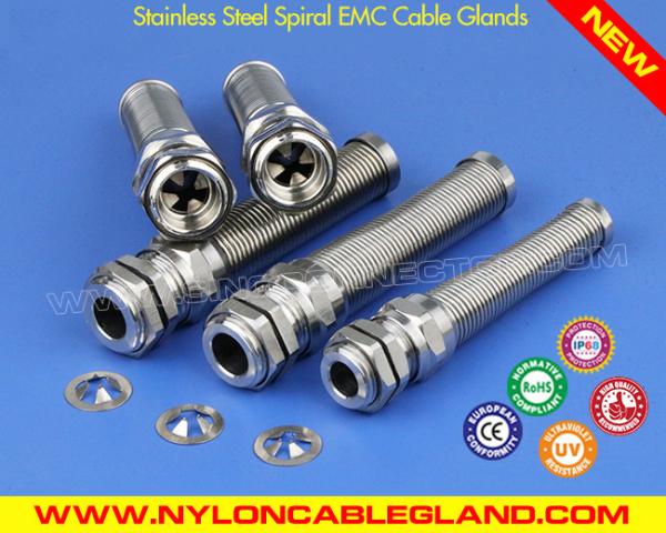 EMC Shielded Cable Glands Metric M12~M50 Stainless Steel Type 304, 316, 316L with Flexible Bend Protection