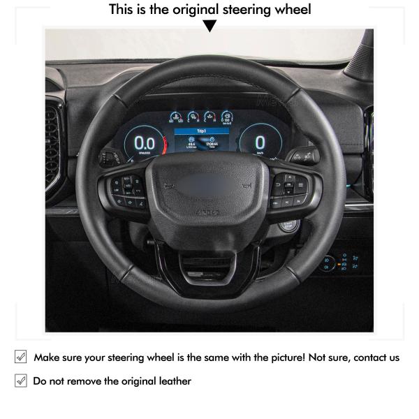 Custom Hand Stitching Black Smooth Faux PU Artificial Leather Steering Wheel Cover for Ford Ranger Everest 2022-2023