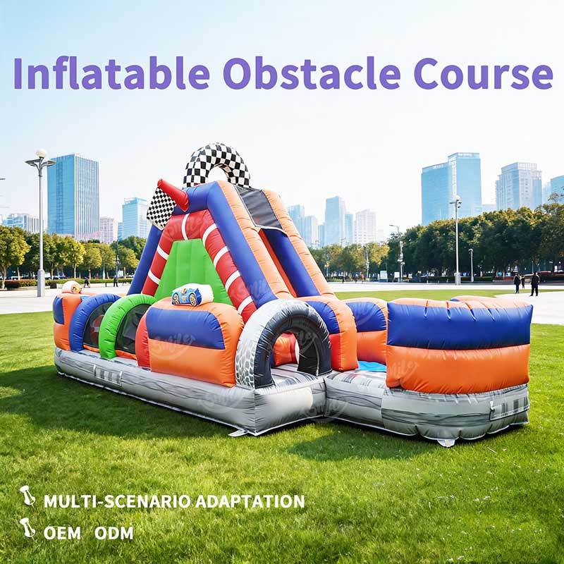 Commercial Grade Racing Car Inflatable Obstacle Course for Party Rental, Racing Track Bouncy Castle Slide Tunnel Combo