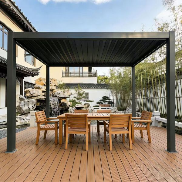 Louvered Aluminum Waterproof Eco-Friendly Powder Coated Canopy Backyard Motorized Pavilion Windproof Sunshade Pergolas Terrace