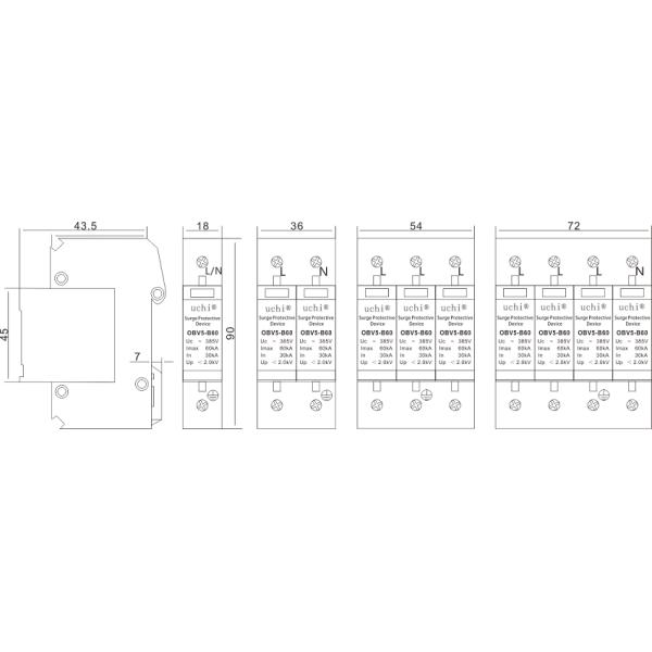 Тип 1 Spd Arrester пульсации Ac OBV5-B60 и рельс Din 2 Mountable