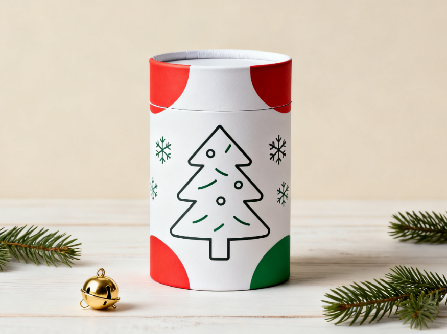 Custom Printed Kraft Paper Cylinder Tube Christmas Eco-Friendly Packaging for Tea Coffee Cookies Cereal Candy Gifts Cards