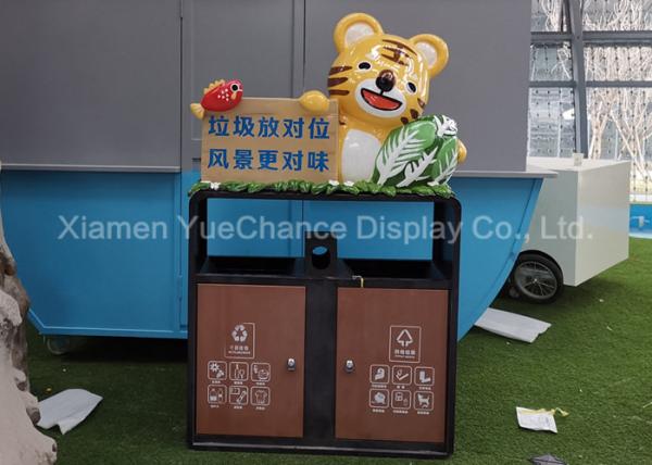 Durable Indoor Decorative Metal Trash Can With Fiberglass Tiger Sculpture