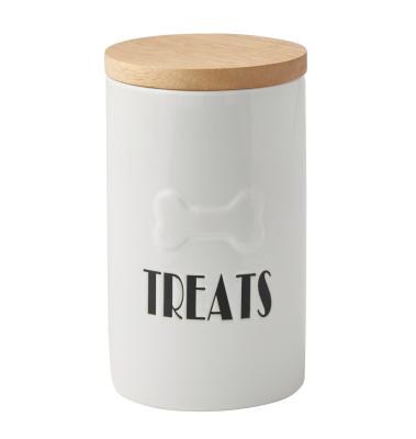 Cookie Biscuit Ceramic Dog Treat Jar , Ceramic Cat Treat Canister With Wood Lid