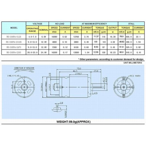 Электрический двигатель RS-390SA 395SA постоянного магнита 3880RPM 490mA